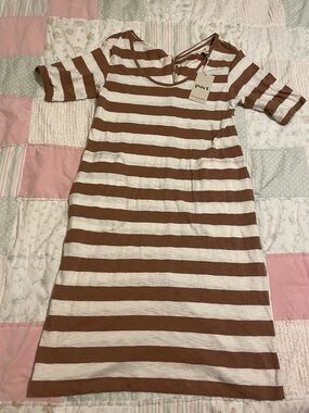 Pact Brown and White Striped Midi Dress